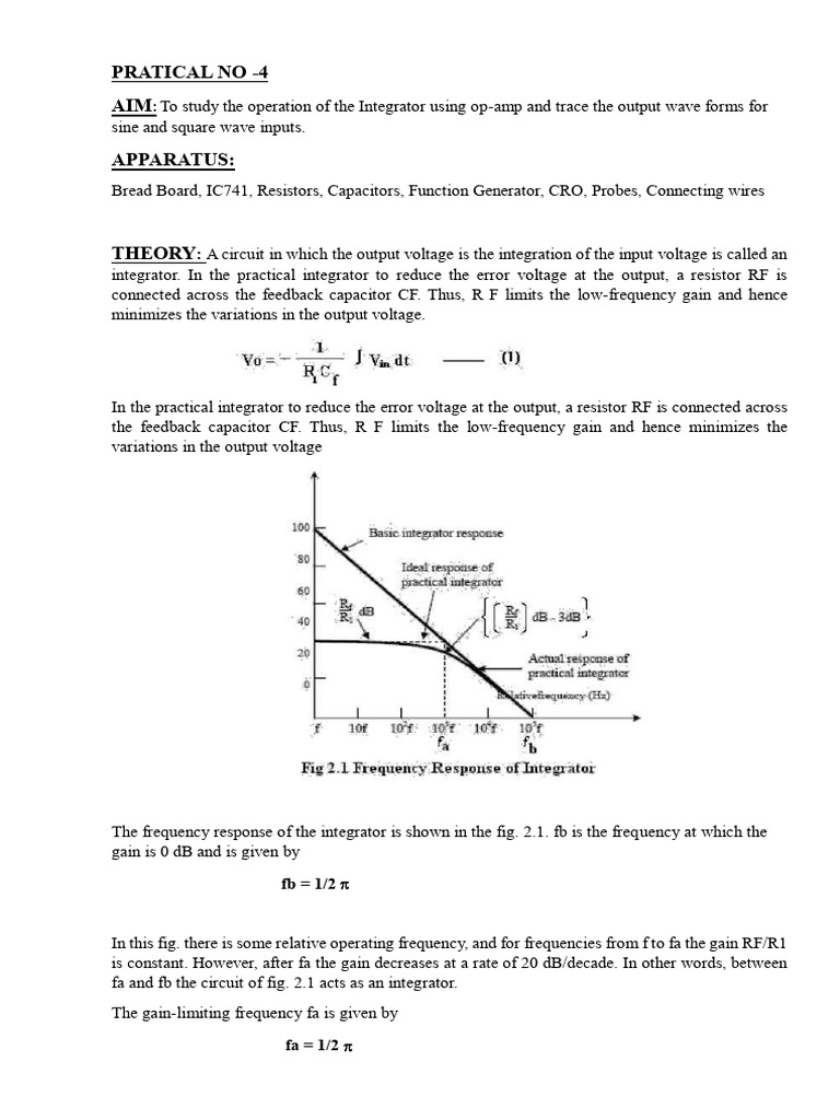 Op-Amp Integrator Circuit Analysis | PDF | Operational Amplifier ...