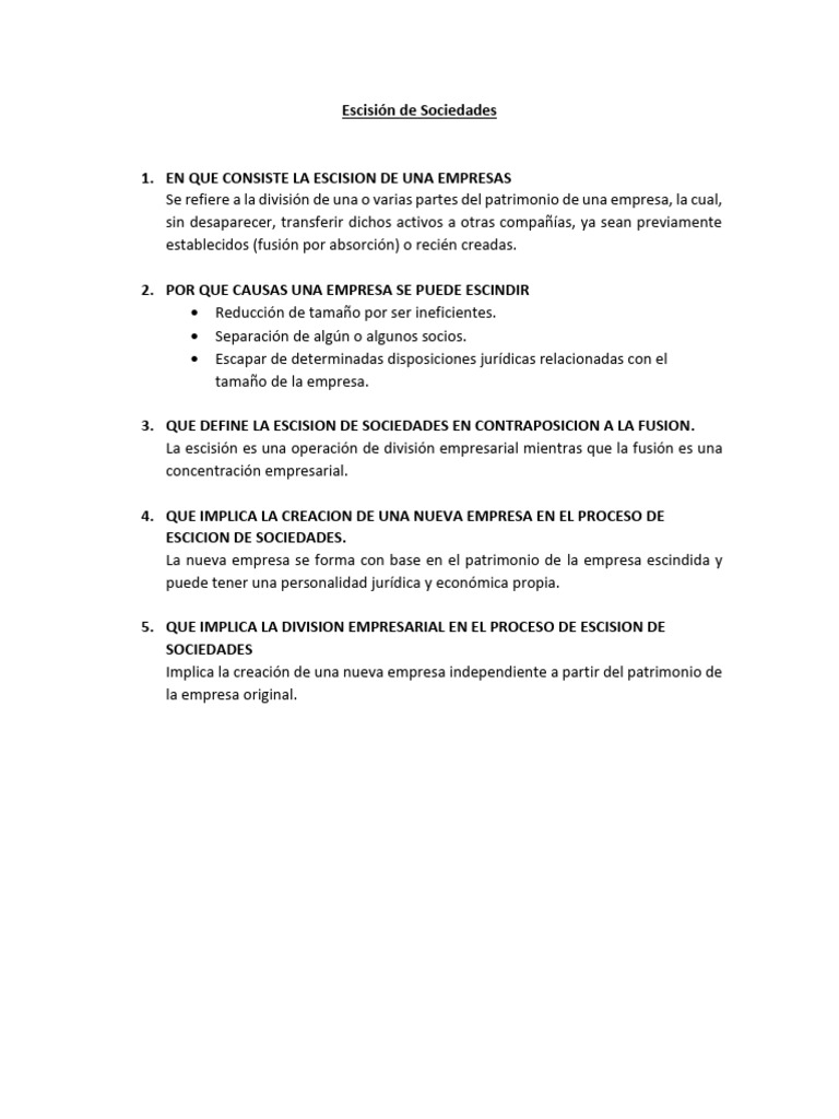 Escisión de Sociedades: Definición y Proceso | PDF