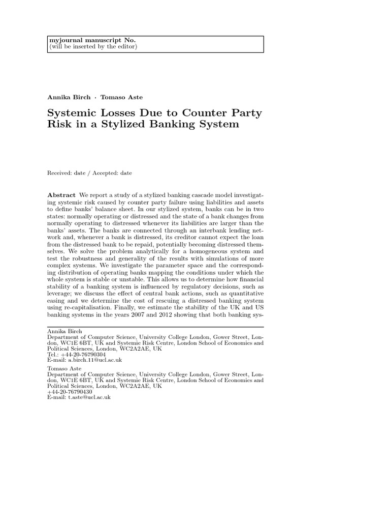 Systemic Risk in Banking Systems Analysis | PDF | Banks | Systemic Risk