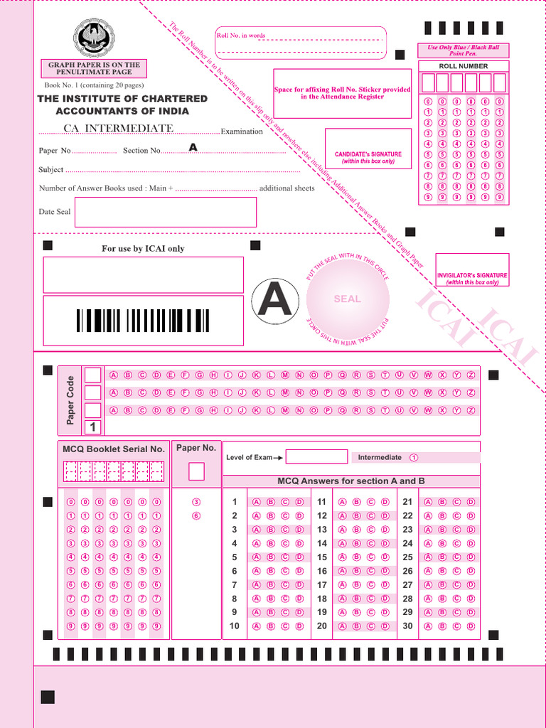 CA Intermediate Exam Answer Sheet Guide | PDF