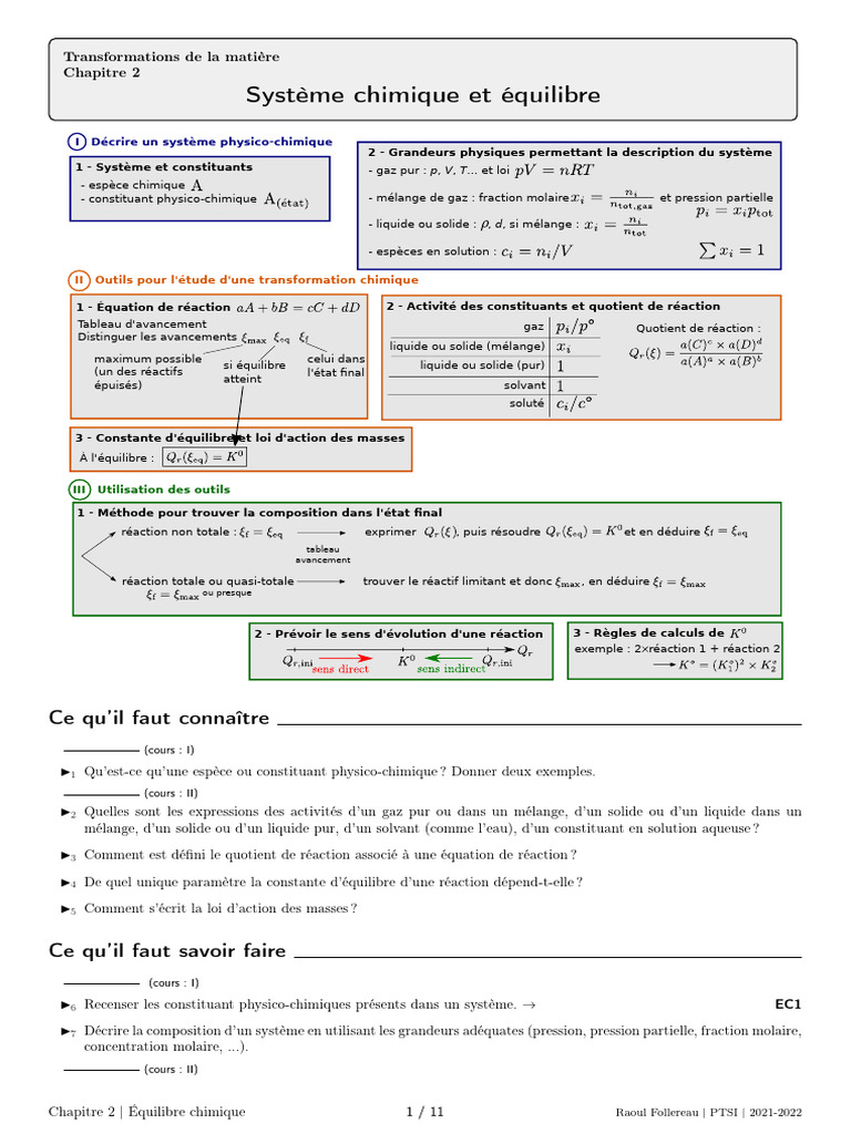 Équilibre chimique et transformations matérielles | PDF | Équilibre ...