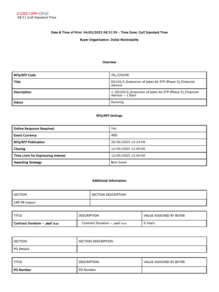 Jabel Ali STP Phase 3 Financial Advisor RFQ | PDF | Non Disclosure ...