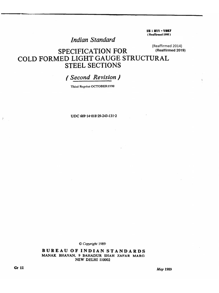 Cold-Formed Steel Sections Standard IS 811 | PDF | Sheet Metal ...