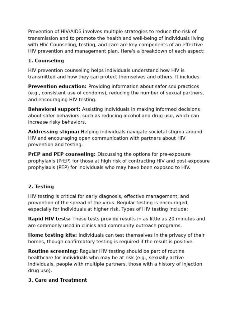 Prevention of HIV and Aids Counselling, Testing and Care | PDF | Hiv ...