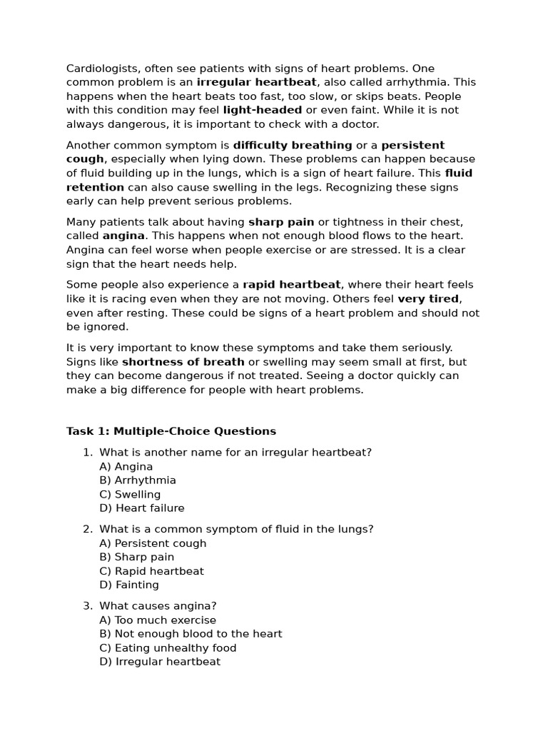 Reading task | PDF | Heart | Edema