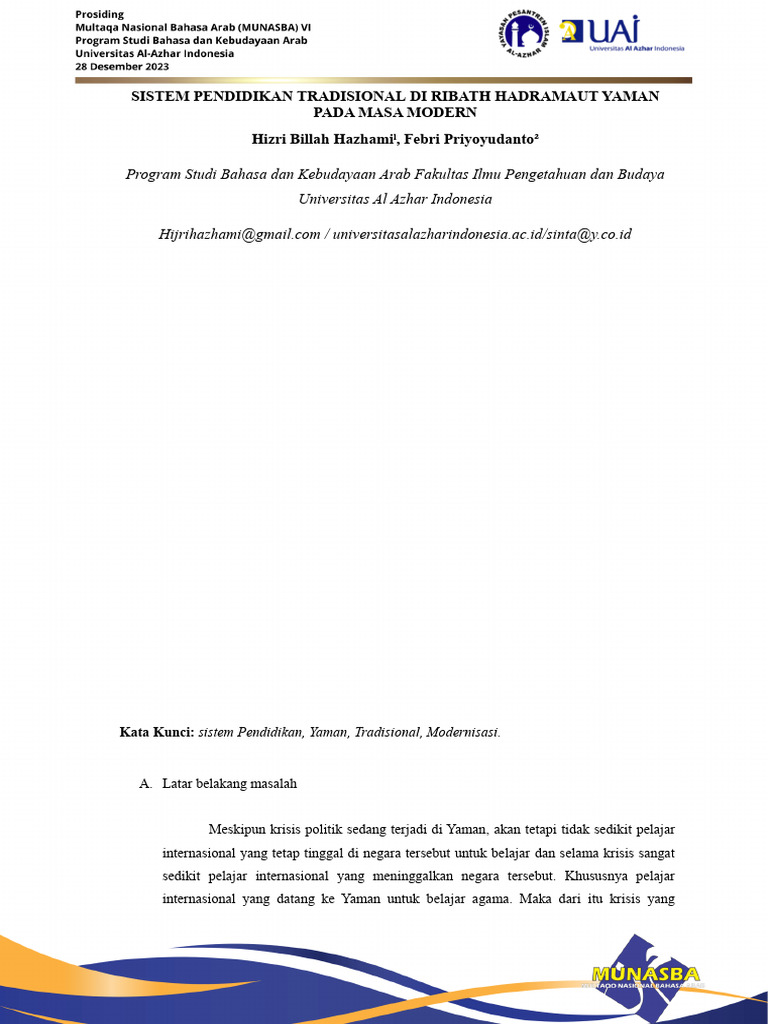 Pendidikan Tradisional Ribath Hadramaut | PDF