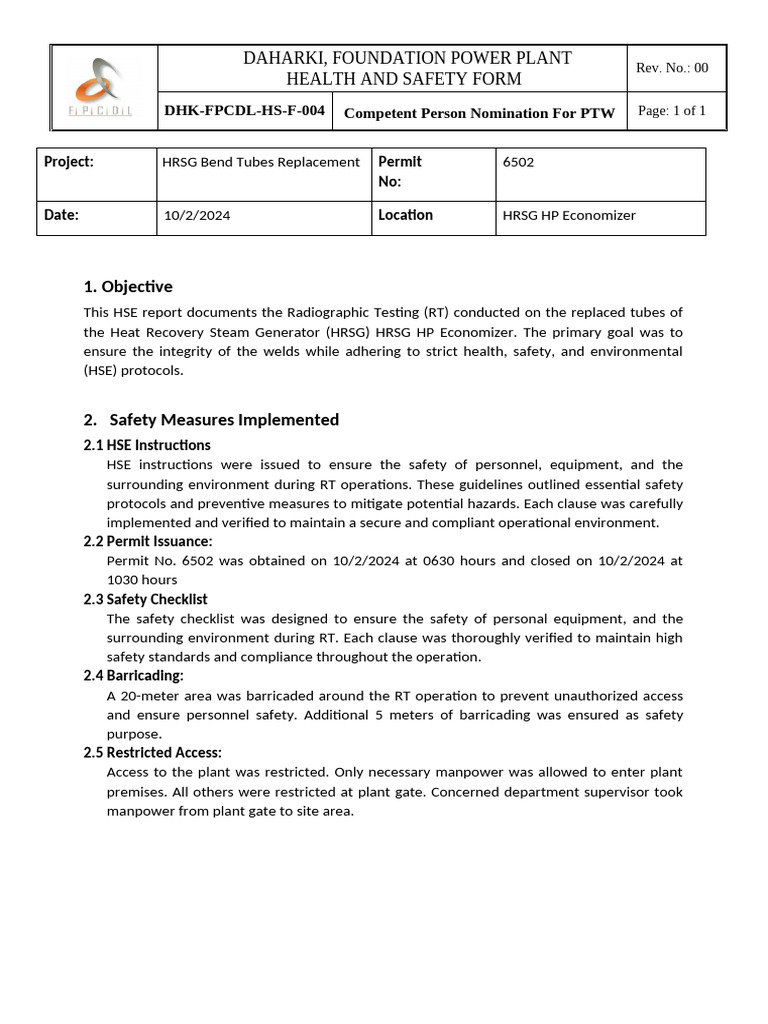 HRSG Radiographic Testing Safety Report | PDF | Safety