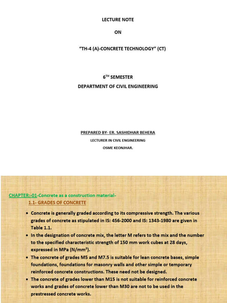 Concrete Technology Lecture Notes | PDF | Concrete | Cement
