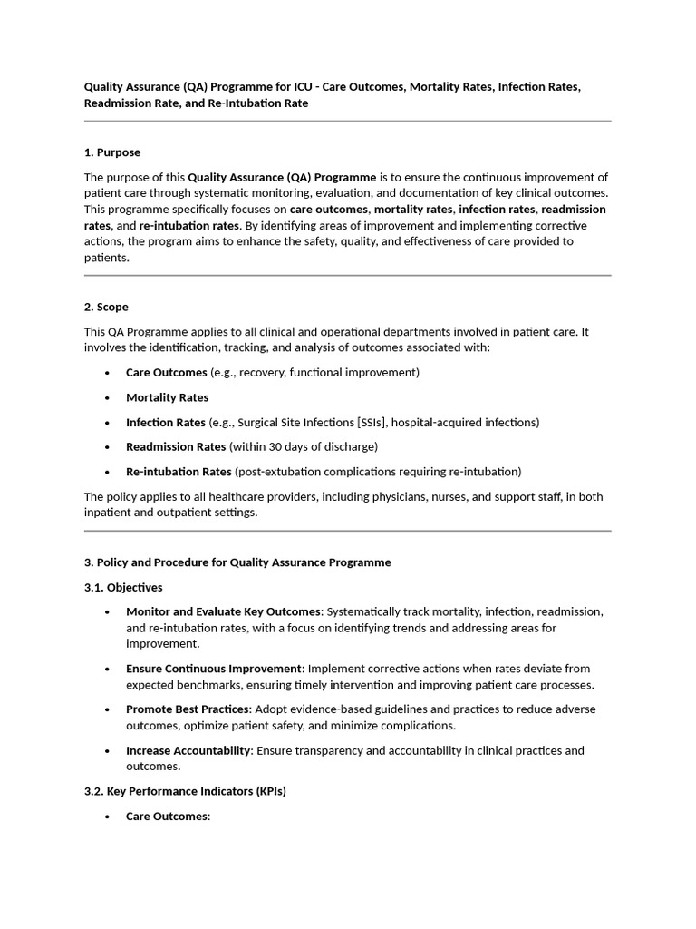 Quality AssuranceQuality Assurance (QA) Programme For ICU - Care ...