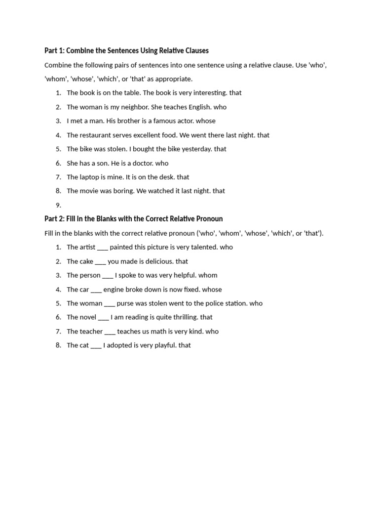 Relative Clauses Exercises for Students | PDF | Syntax | Linguistics