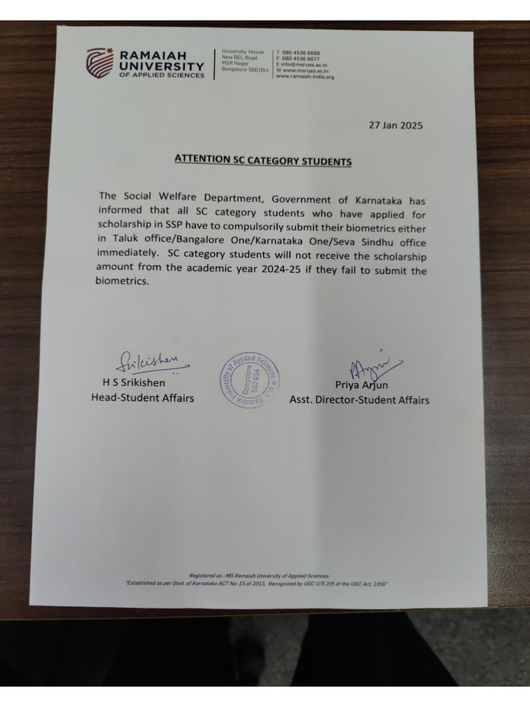 Notice To SC Category Students | PDF