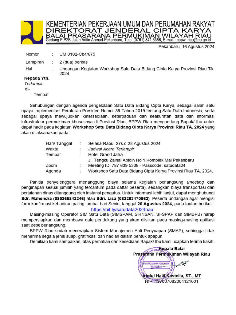 Workshop Satu Data Cipta Karya Riau 2024 | PDF