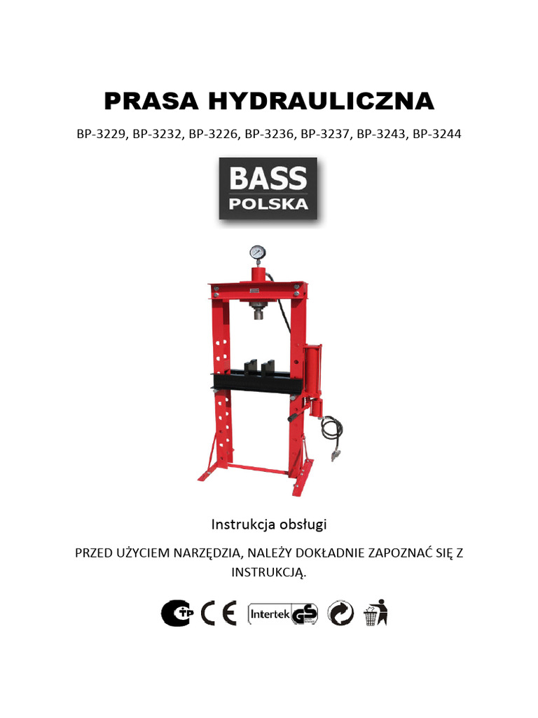 Instrukcja Obslugi Prasy Hydraulicznej 3229 | PDF