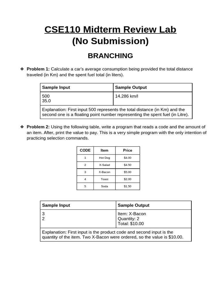 CSE110 Midterm Review Lab (No Submission) | PDF | Summation | Numbers