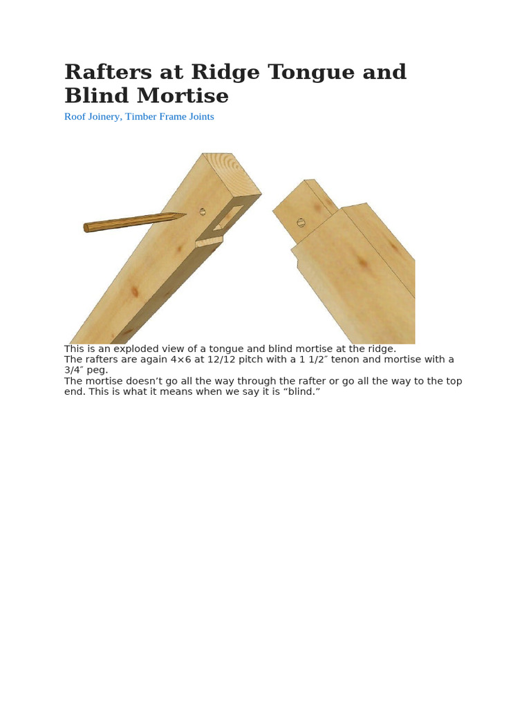 Rafters at Ridge Tongue and Blind Mortise | PDF