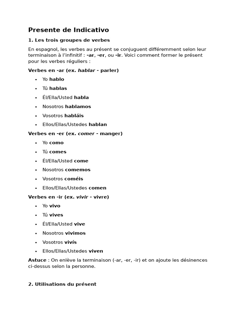 Conjugación del Presente en Español | PDF
