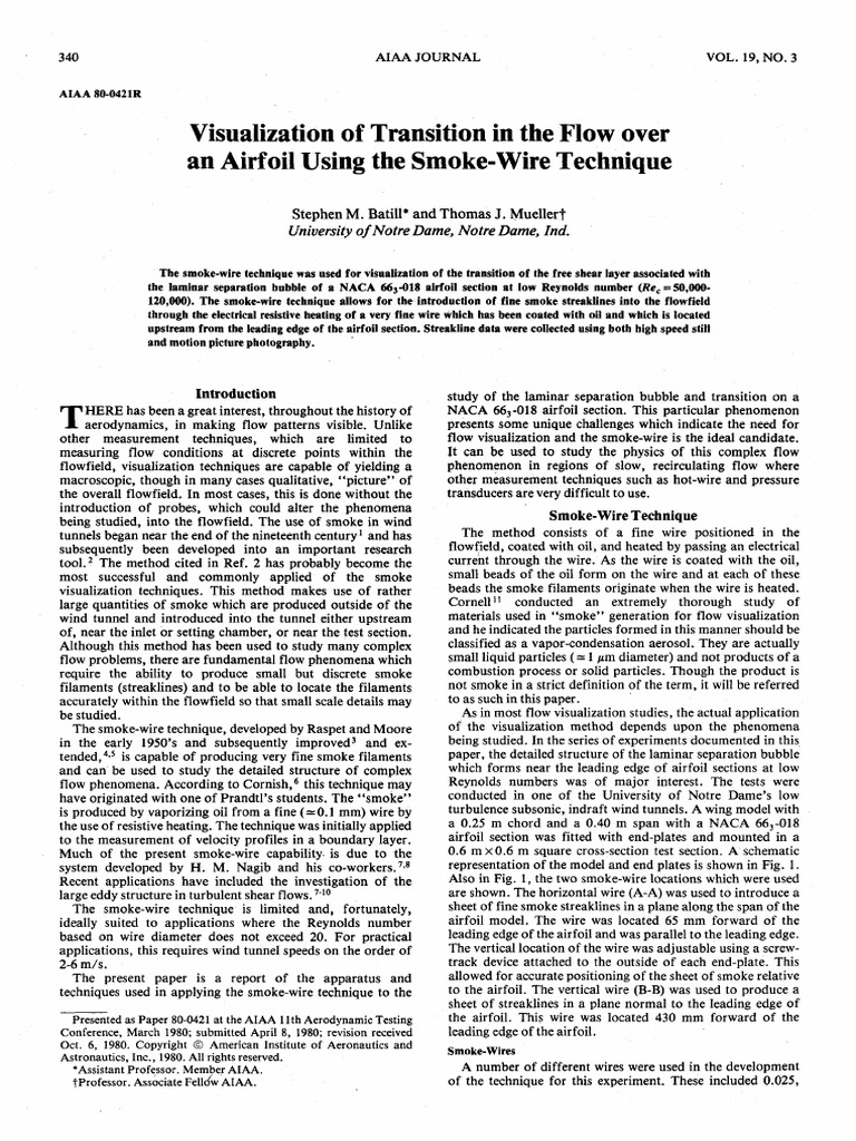 Smoke-Wire Technique for Airfoil Flow Visualization | PDF | Reynolds ...