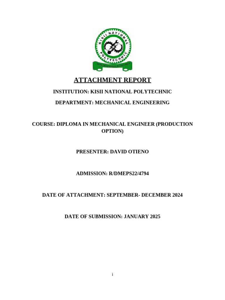 David Otieno's Industrial Attachment Report | PDF | Engineering ...