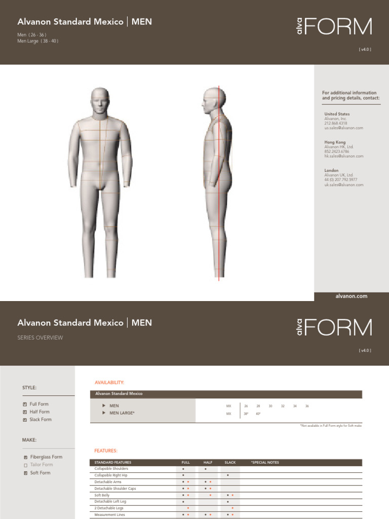 Alvanon Standard Mexico Men Sizes Guide | PDF