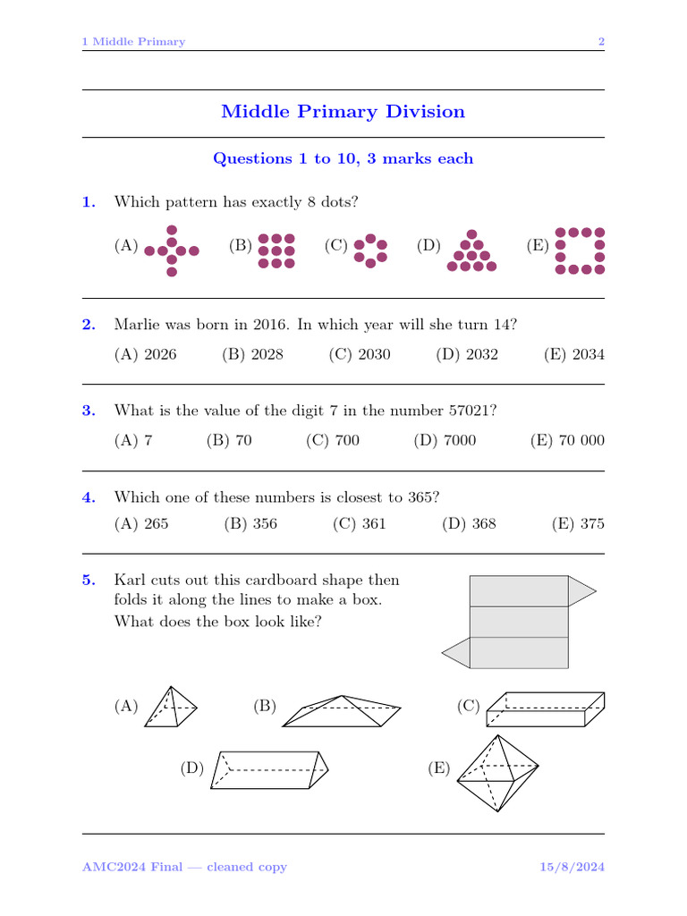 AMC 2024 Middle Primary Paper | PDF