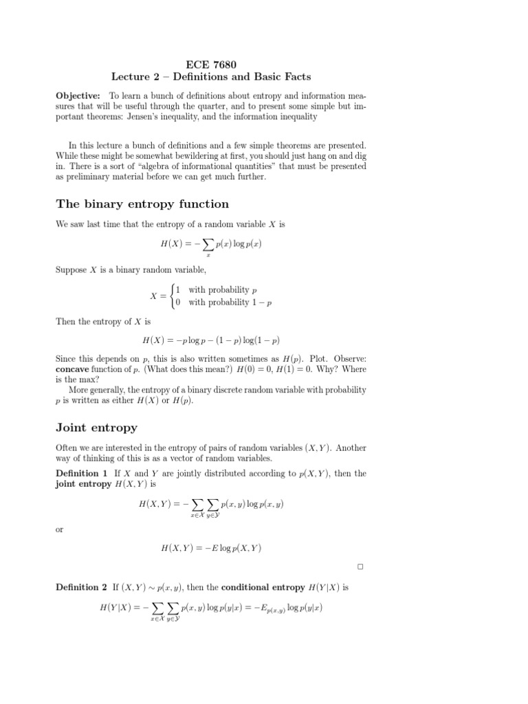 The Binary Entropy Function Ece 7680 Lecture 2 Definitions And Basic Facts Analysis Mathematical Analysis