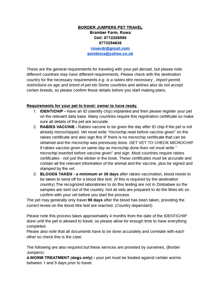 Pet Travel Requirements 241205 163431 | PDF | Animals And Humans