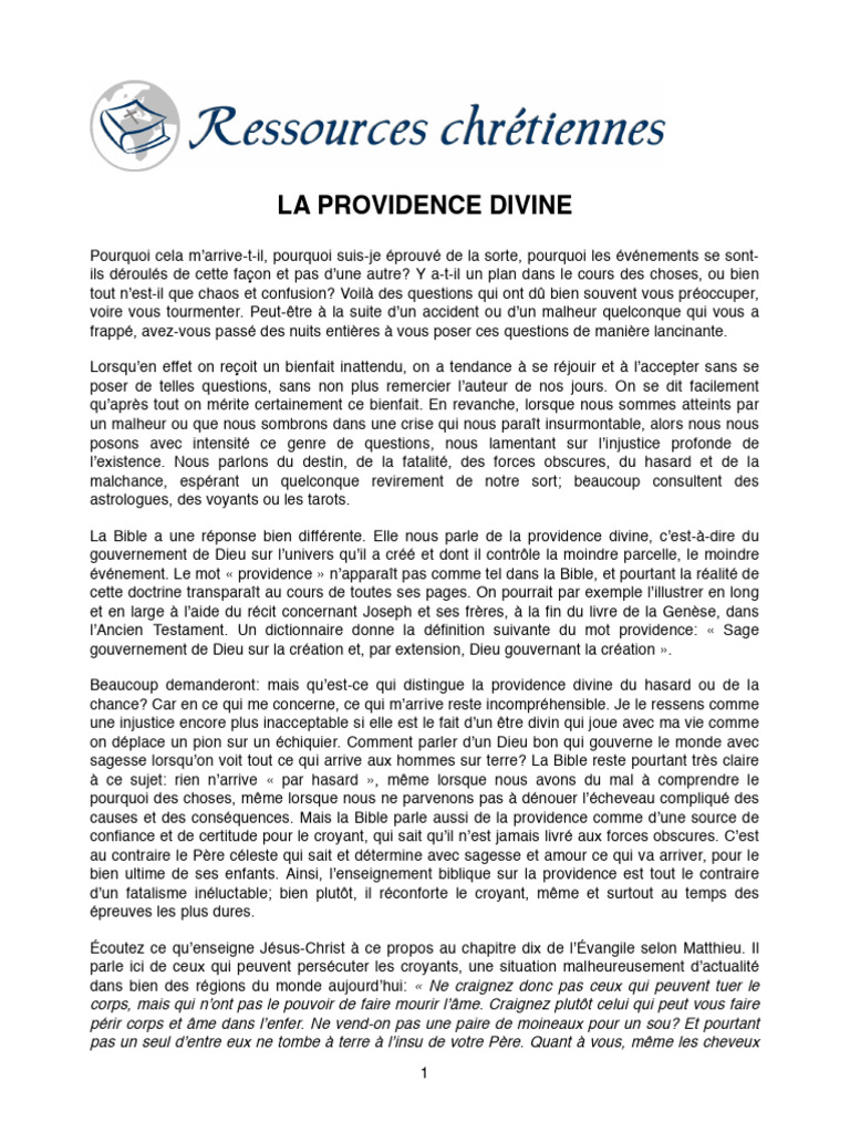 Comprendre la Providence Divine | PDF | Dieu | Jésus
