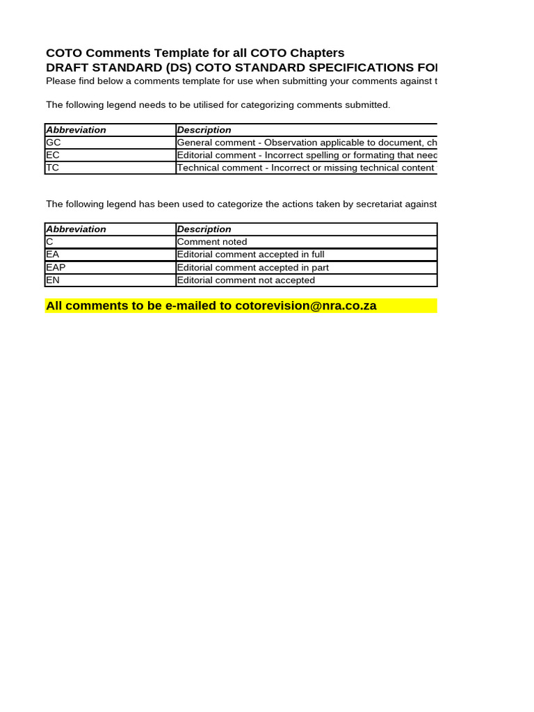 COTO Comments Submission Template | PDF | Specification (Technical ...