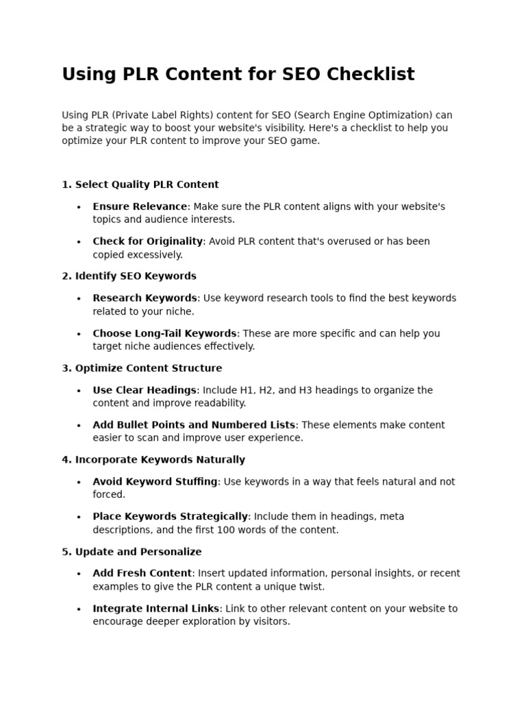 Using PLR Content For SEO Checklist - 389 Words | PDF | Search Engine ...
