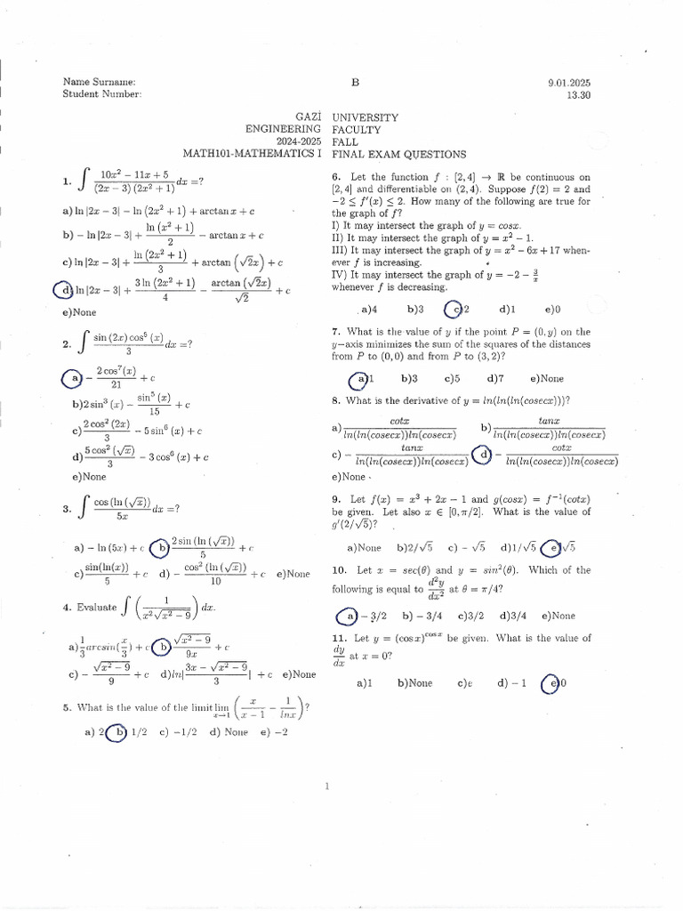 Math101 Exam Question | PDF