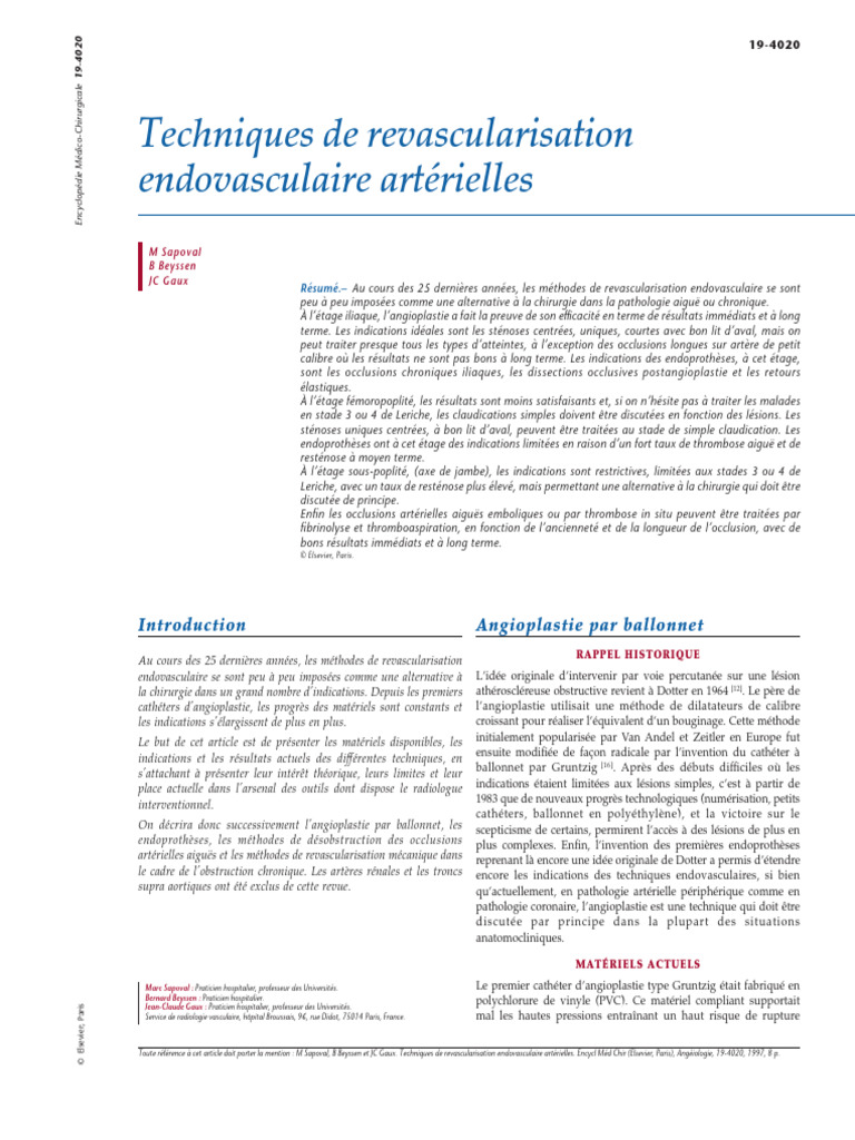 Revascularisation endovasculaire artérielle | PDF | Endoprothèse ...