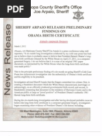 Download Maricopa County Sheriff Joe Arpaios Findings on Obama Birth Investigation 3-1-2012  by Article II Super PAC SN83560145 doc pdf