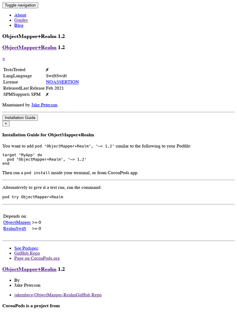 Swift Developers: ObjectMapper+Realm | PDF