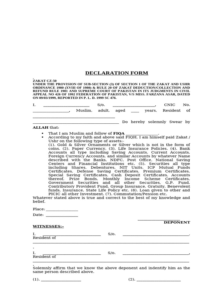 Zakat Declaration Form CZ-50 Template | PDF | Insurance | Securities ...