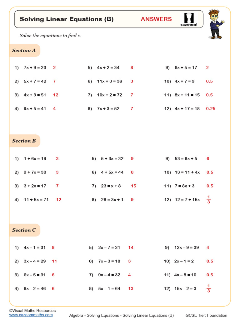 Grade 7 Linear Equations Worksheet | PDF | Equations | Algebra