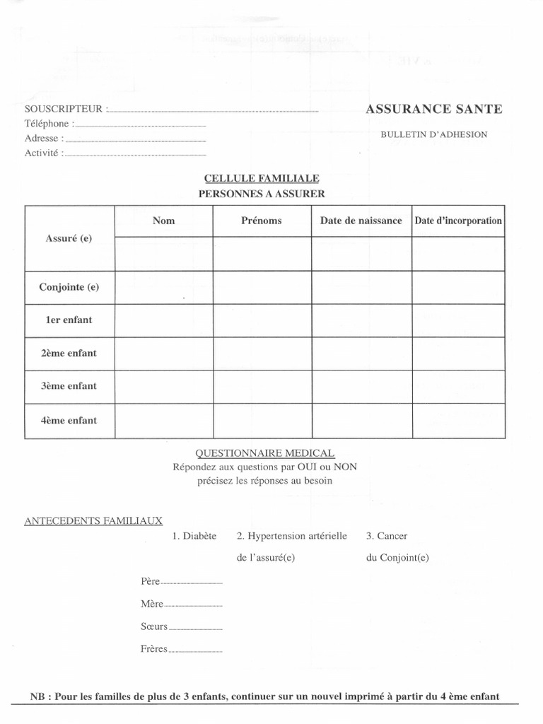 Questionnaire Médical Maladie | PDF