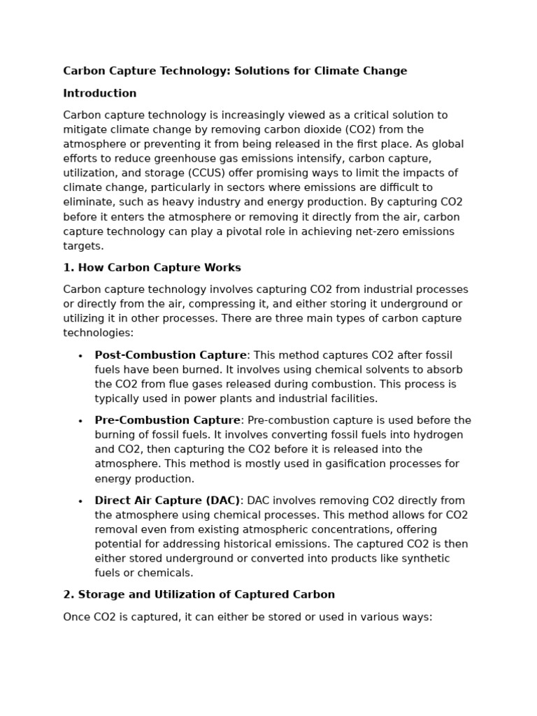 Carbon Capture Technology Explained | PDF | Carbon Capture And Storage ...