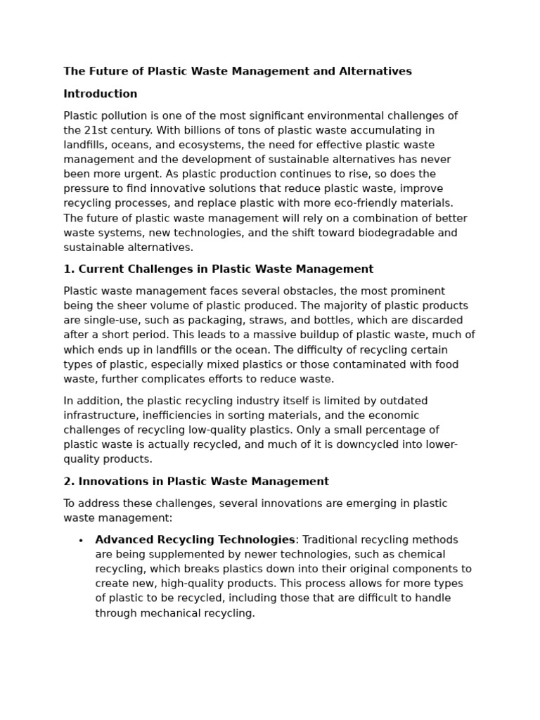 Future of Plastic Waste Solutions | PDF | Recycling | Plastic