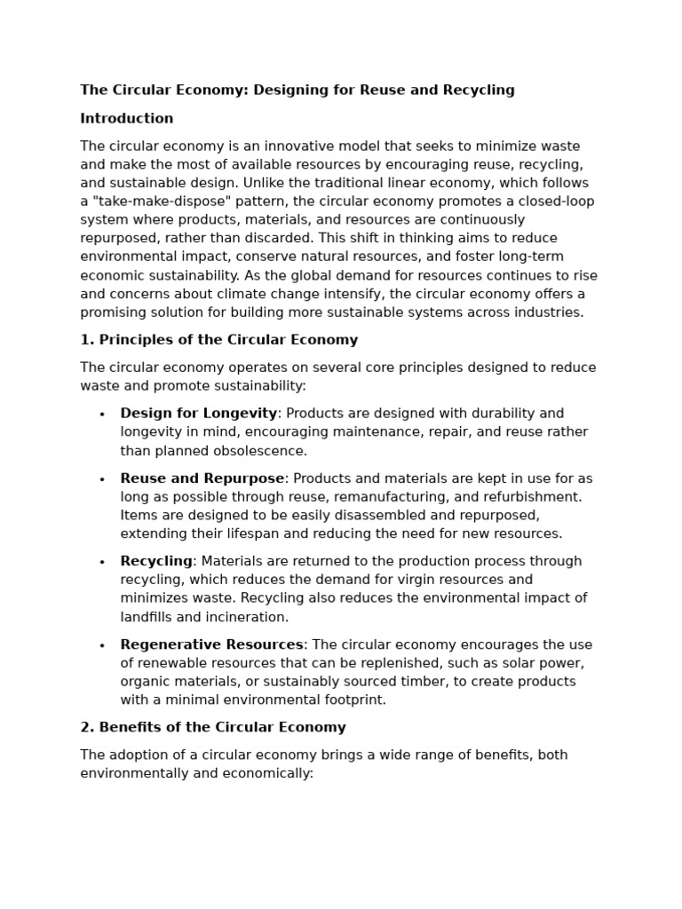 The Circular Economy Pdf Recycling Reuse