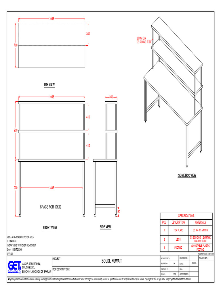 Work Table with Overhead Shelf Specs | PDF