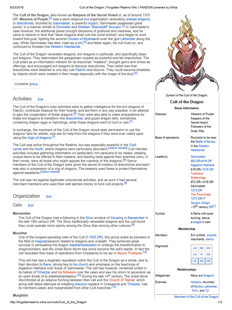 AD&D - Forgotten Realms - Cult Of The Dragon - Livret Jeu De Rôle TSR