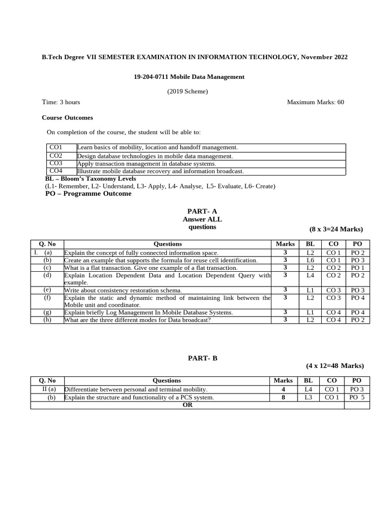 Mobile Data Management Exam Guide | PDF | Databases | Information Science
