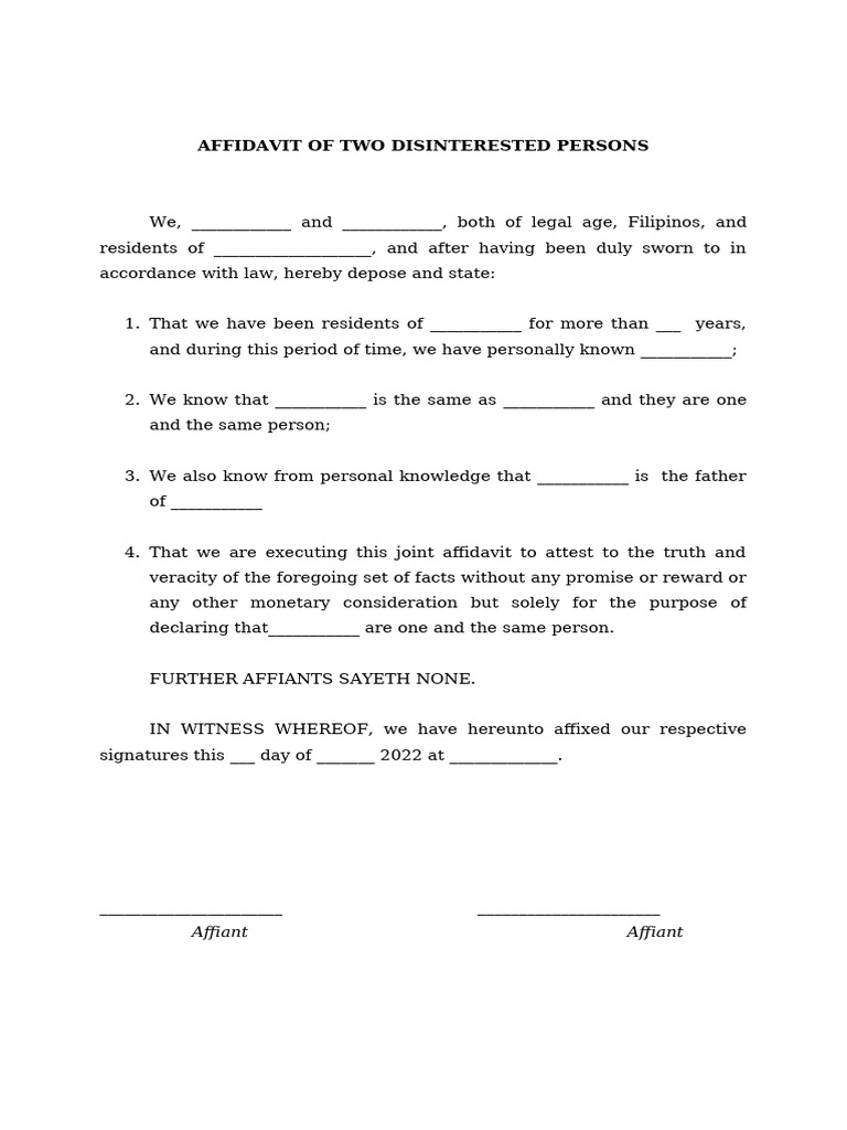 Affidavit of Disinterested Persons | PDF