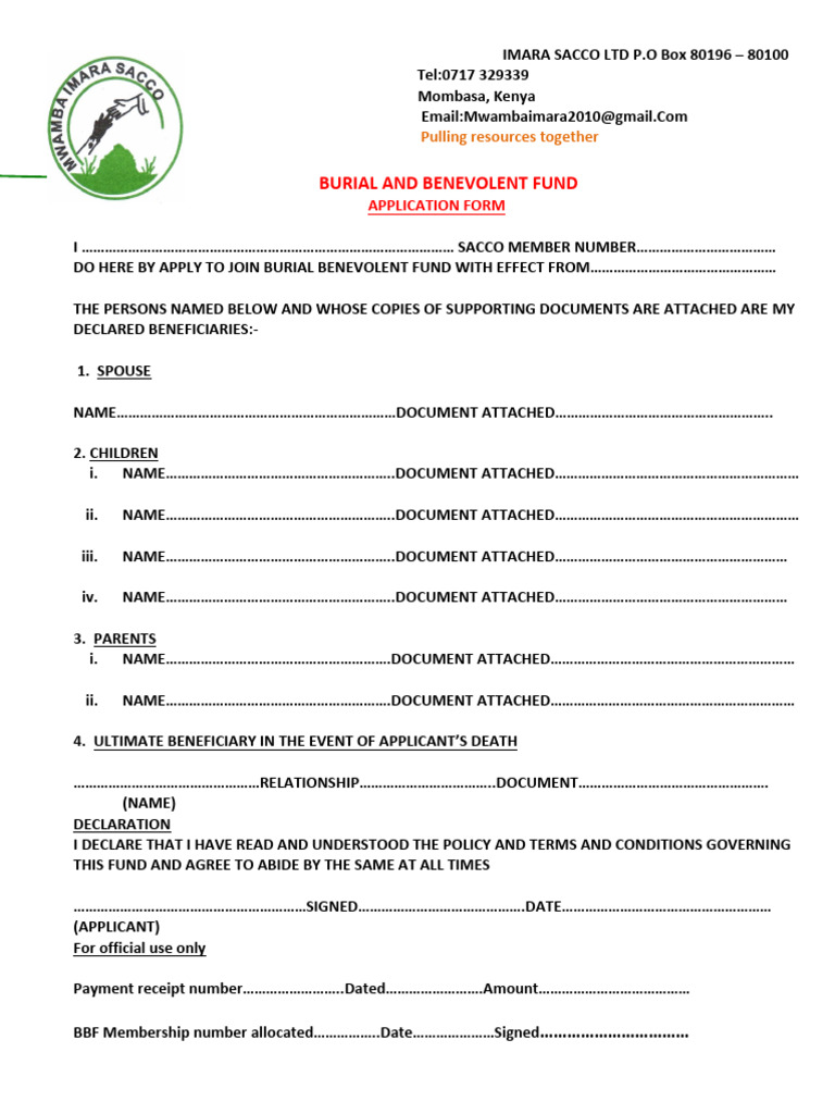 Burial Benevolent Fund Application Form | PDF