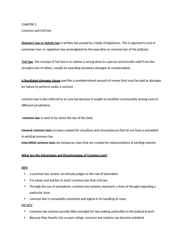 Common and Civil Law Overview | PDF | Damages | Common Law