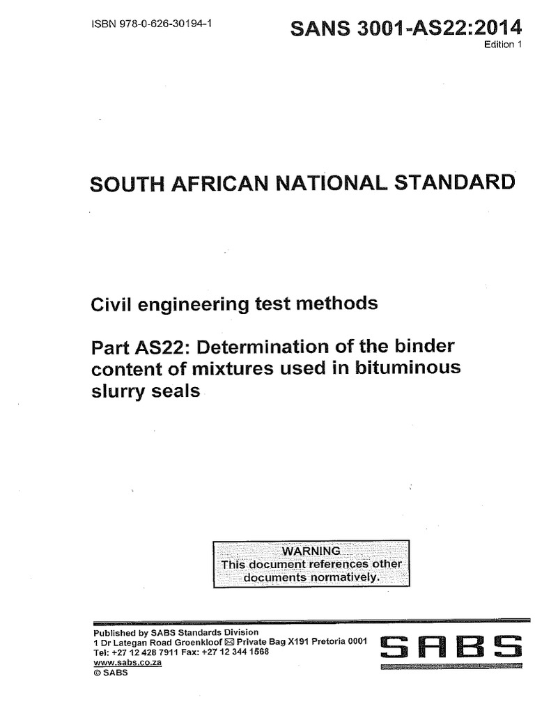 SANS 3001-AS22-2014 BC of SLURRY | PDF