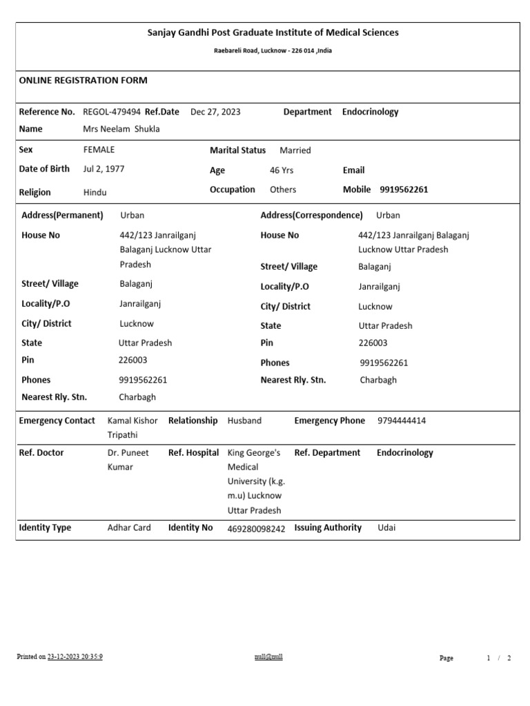OPD Registration for Endocrinology | PDF