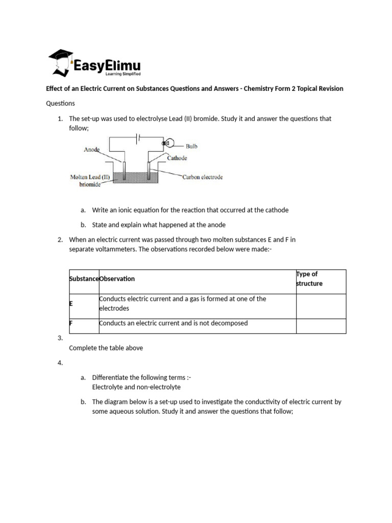 Effect of Electric Current On A Susbs | PDF | Electrolyte | Salt ...