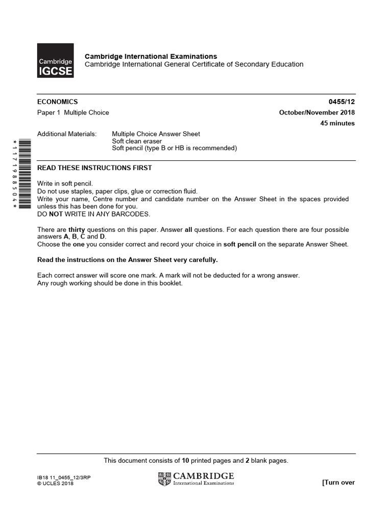 0455_w18_qp_12 | PDF | Unemployment | Recession