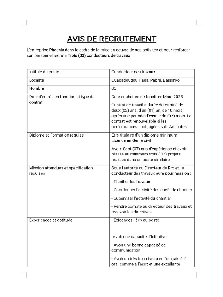 Conducteur Des Travaux | PDF